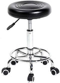 PU Leather Round Rolling Stool with Foot Rest Swivel Height Adjustment Medical Spa Drafting Salon Tattoo Work Office Massage Stools Task Chair,Seat Height:18.9”-22.83”/Weight Capacity:220lb (Black)