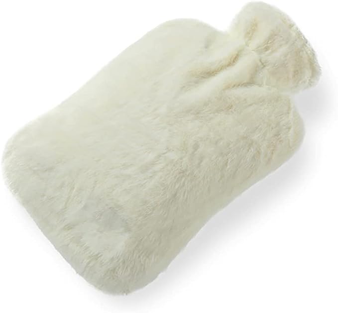 BICAREE Hot Water Bottle with Cover, 2L PVC Hot Water Bag for Neck, Shoulder Pain and Hand Feet Warmer, Menstrual Cramps, Hot Compress and Cold Therapy(Lily White)