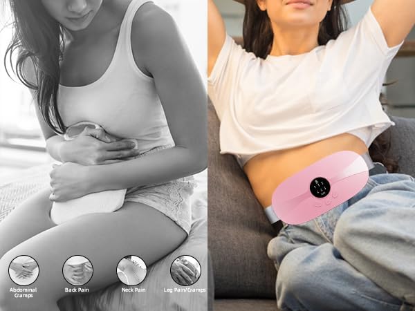 Portable Heating Pad for Period Cramps, Cordless Menstrual Heating Pad with 3 Heat Levels and 3 Vibration Massage Modes, for Period Pain for Her, Women and Girls (Light Pink)