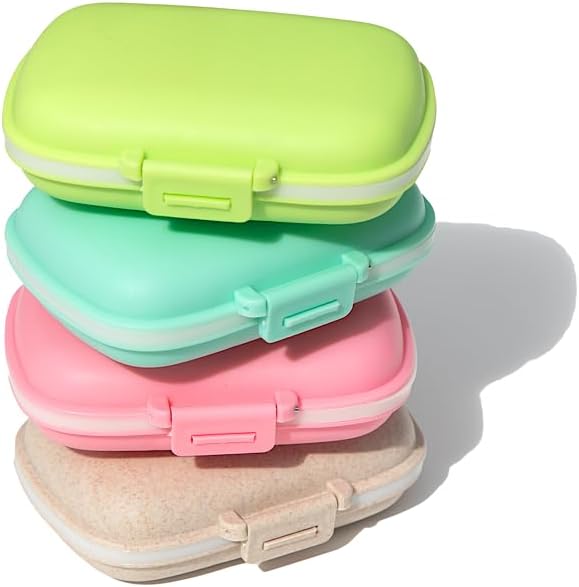 Travel Pill Organizer with 8 Compartments- Pill Container for Medication, Vitamins, Jewelry, and Small Items- Pocket Pharmacy with Labels (Beige)