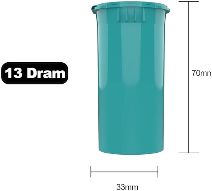 Multi-Use Airtight Empty Pill Bottles with Hinged Lids, 13 Dram Plastic Bottle Organizer for Supplements, Vitamins & Medicines, 12 Pack (Aqua Opaque)