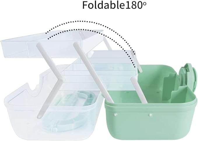Medicine Storage Containers 3-Tier Fold Tray Plastic Medical Supply Organizer with Removable Pill Case & Handled, Empty Family First Aid Box for Medicine, Art, Family Emergency Kit [Green]