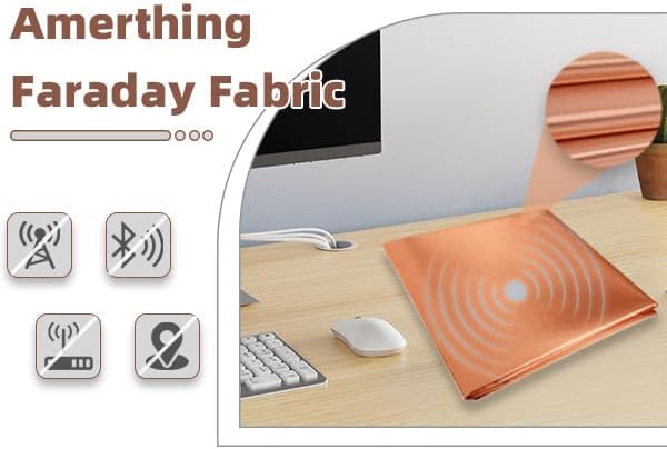 Amerthing Pure Copper Faraday Fabric RF & LF Electromagnetic Fields Gold Color Blocking Fabric 5 Meters (197"x43" inch)