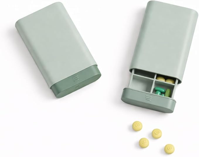 Travel Pill Organizer Case – 3 or 6 Compartment Pill Box, Portable Vitamin Organizer, Small Daily Medicine Container, Pocket Size Leakproof Case for Supplements, Jewelry, Vitamins & Travel (Green)