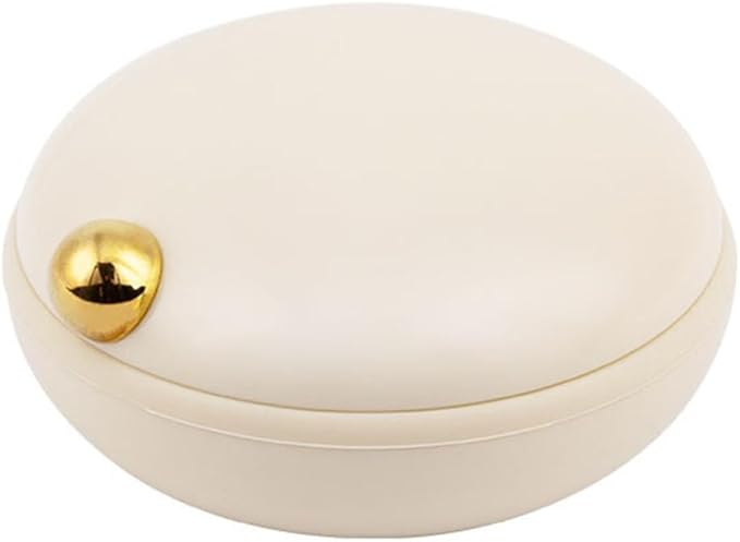 Garneck Travel Pill Organizer 4 Compartment Daily Pill Case Small Portable Container Box Round Containers Beige for Outdoor Daily Travel