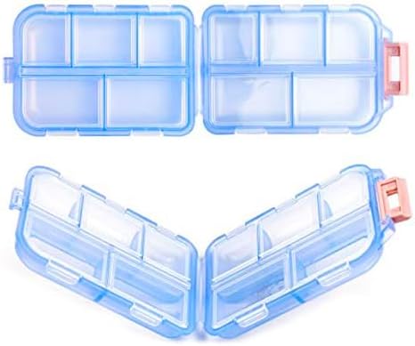 Small Travel Pill Box Organizer, 10 Compartment Pill Case Planner, Portable Folding Daily Medcine Container Capsule Dispenser for Storage Medication, Meds, Vitamin, Fish Oil, Supplement, Blue
