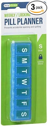 Ezy-Dose 7-Day Locking Pill Reminder, Small 1 each by Ezy-Dose (Pack of 3) - Colors May Vary