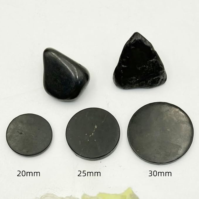 3 pcs Premium Round Shungite Stickers for Cell Phone Case Laptop Tablet Computer - Polished Shungite Protection Plate with Carbon Fullerenes (25mm)