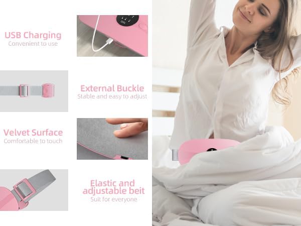 Portable Heating Pad for Period Cramps, Cordless Menstrual Heating Pad with 3 Heat Levels and 3 Vibration Massage Modes, for Period Pain for Her, Women and Girls (Light Pink)