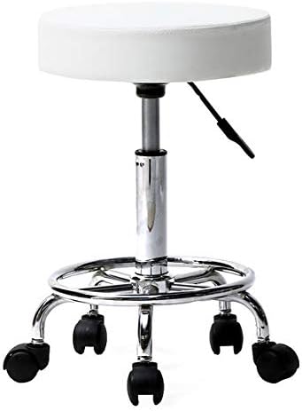 Layee Rolling Stool Ergonomic Swivel Adjustable Hydraulic Drafting Salon Massage Spa Stool with Comfortable Larger Cushioned Seat, White