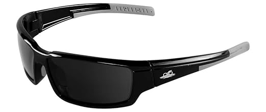 Bullhead Safety Eyewear Maki Glasses - Lightweight, Impact/Scratch Resistant, Polarized Sunglasses for Hunting/Shooting, Outdoor Sports, Construction, Silver Mirror/Shiny Black
