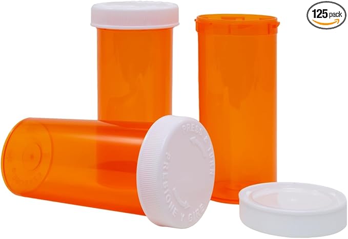 EZY DOSE 30 Dram Pill, Medicine & Vitamin Storage Vials, Child-Resistant Caps, Portable, Leak-Proof Containers, Ideal for Pills, Supplements, Capsules, Case of 125