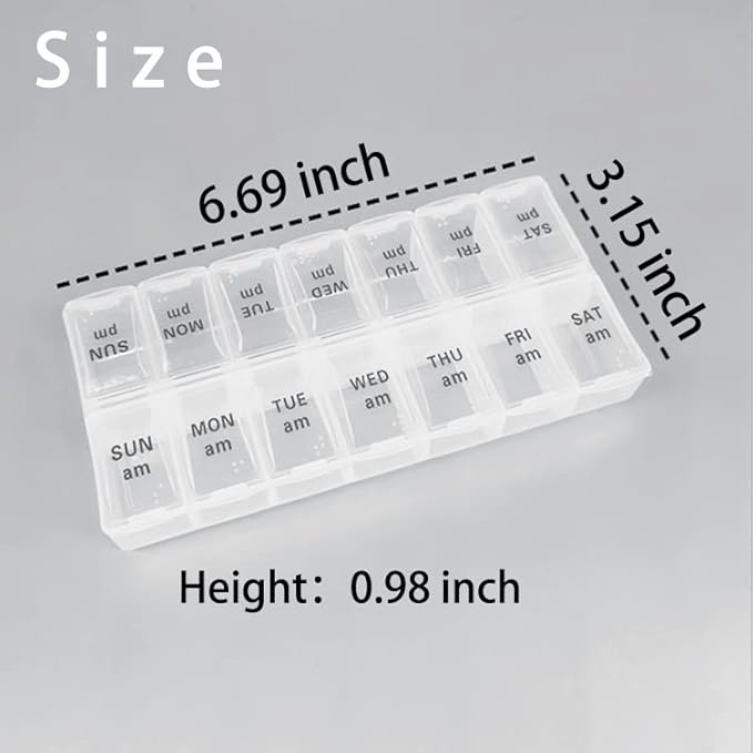 2 Pack OPP Clear Daily Pill Box Organizer, Weekly Pill Organizer 2 Times a Day for Pills, Supplements and Medication, Am Pm Pill Organizer 7 Day, Pill Box 7 Day - 6.7 x 3.2 x 1 inch
