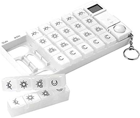 Weekly Digital Pill Organizer 7 Days 28 Compartments Medicine Box with 5 Groups Alarm Reminder and Luminous LCD Back Light for Medications Supplements Vitamins - White