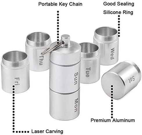 Mini Pill Case Adjusting Pill Dispenser Waterproof 7 Days Pill BPA-Free Holder Box Pocket Mini Travel Pill Container Purse Small Portable Medicine Keychain Outdoors and Travel and Carabiner (1 Pcs)