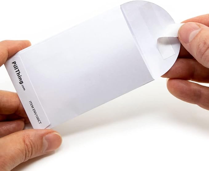 Peel and Seal Printed Pill Envelopes, 3.5" x 2.5", Easy-to-Fill Design, Secure Resealable Closure, Fits Various Medication Sizes (White/Yellow, 200 Pack)