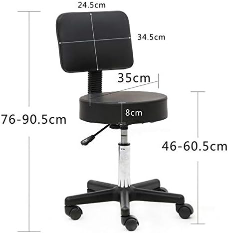 Salon Stool, Medical Spa Stool with Back, Round Chair with Swivel Backrest, Adjustable Chair with Wheels for Beauty Salon Spa Tattoo Massage,Dental Clinic,Office Art Studio (Black 2)