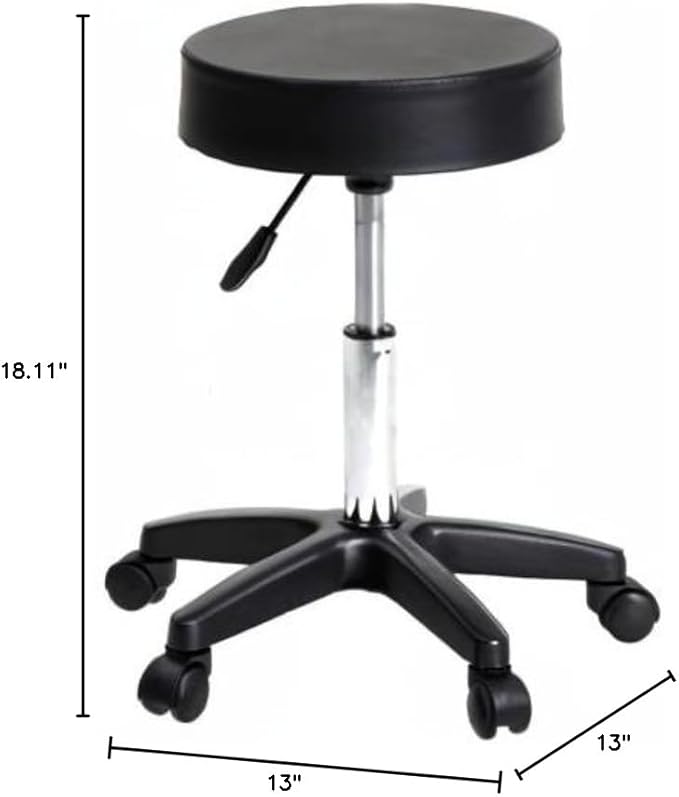 U-Kiss PU Leather Round Rolling Stool with Foot Rest Swivel Height Adjustment Medical Spa Drafting Salon Tattoo Work Office Massage Stools Task Chair (Black Plastic)