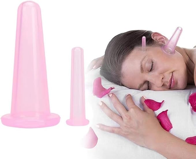 4Pcs Massage Cupping Set Silicone Mini Facial Cups Face Massager Helper Skin Care Neck Back Eyes Massaging Cup Safe to Use, Don't Worry About Burns Health Care Products, Massage Tools (Pink)