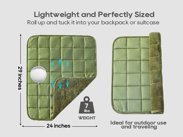 Small Weighted Blanket for Adults (Double-sided),Weighted Lap Pad 7lbs Throw for Travel,Calming,Relaxation-Reversible Warm Crystal Velvet and Cooling Tencel,Machine Washable,Green 29x24 inches