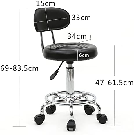 Salon Stool, Medical Spa Stool with Back, Round Chair with Swivel Backrest, Adjustable Chair with Wheels for Beauty Salon Spa Tattoo Massage,Dental Clinic,Office Art Studio (Black 1)