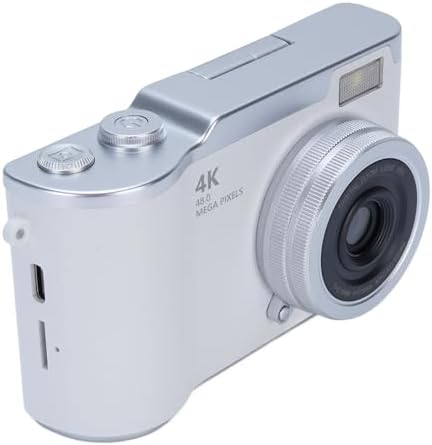 48MP Digital Camera, 1080P Video Camera, 8X Zoom, 2.4 Inch HD Flip Screen, LED Fill Light, Long Battery Life, with Multiple Functions for Entertaining Photography (White)