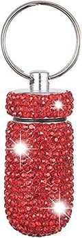 Bling Pill Container Portable Pill Bottle Case Pill Holder Keychain Medicine Holder Mini Size Waterproof and Light Weight for Outdoor Camping Traveling (Red)