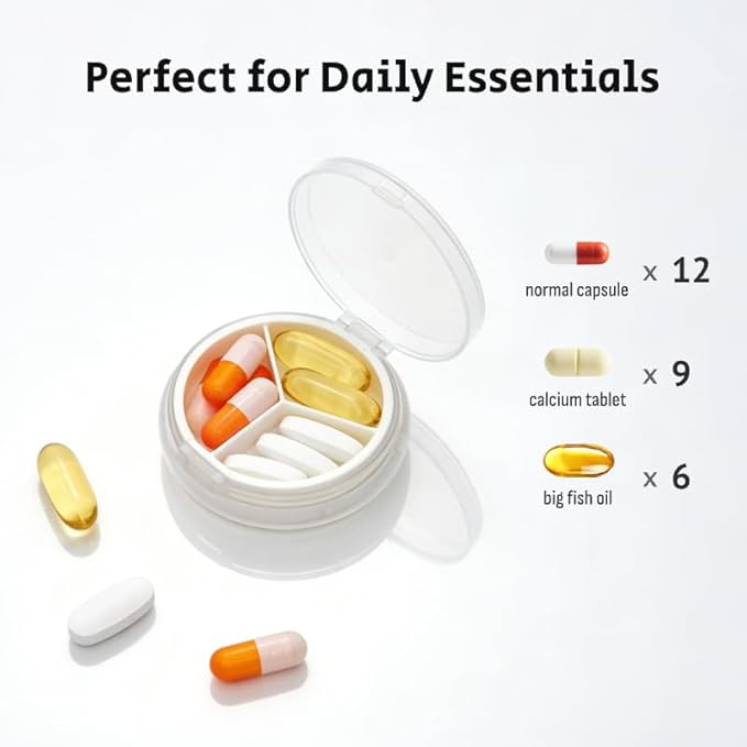 3 Compartments Daily Pill Organizer, Small Pill Box, Travel Pill Case, Pill Container for Purse & Pocket, Compact Medicine Organizer