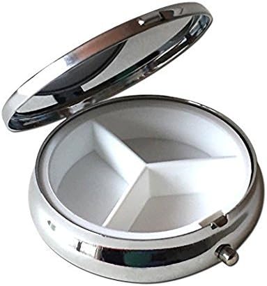 Brown Bear Silver Pill Box – Round 3-Compartment Metal Pill Organizer, Compact 2-Inch Travel Pill Case for Pocket or Purse