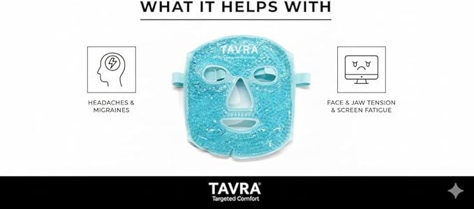 Full Face Gel Mask for Hot & Cold Therapy, Reusable Cooling Bead Mask for Puffiness, Headaches, Facial Relief (Aqua Blue)