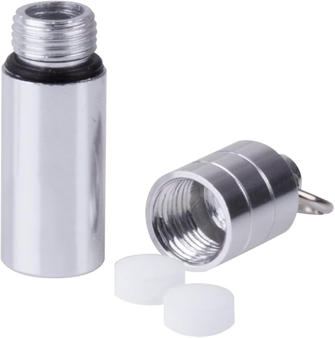 EZY DOSE Keychain Pill Box and Medicine, Vitamin Container, Safe for Money & Travel Items, Metal Canister, Single Small Pill Holder for Nitro Heart Pills, Small Compartments, BPA Free