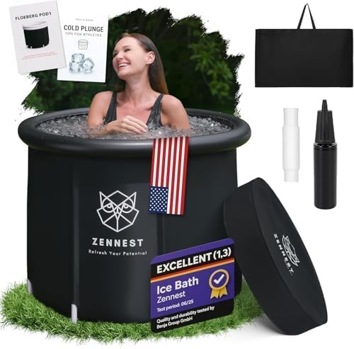 Upgraded 90 Gal Ice Bath Tub For Athletes - American Engineered Cold Plunge Tub Outdoor, 6-layer Insulated Inflatable Ice Tubs for Cold Plunge & Portable Bathtub For Adults - includes eBook