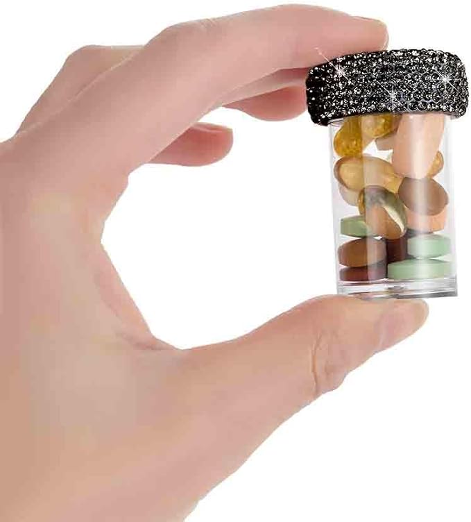 Bling Diamond Portable Waterproof Pill Case Medicine Dispenser Bottle Storage for Outdoor Camping Travel (Black)
