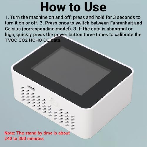 CO2 Monitor Indoor Air Quality Meter Real Time Detection of Carbon Dioxide HCHO TVOC Temperature Humidity Portable Data Logger for Home Office