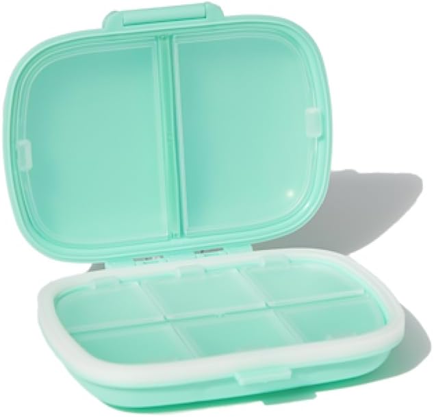 Travel Pill Organizer with 8 Compartments- Pill Container for Medication, Vitamins, Jewelry, and Small Items- Pocket Pharmacy with Labels (Beige)