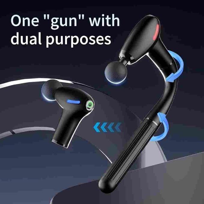 3-in-1 Massage Gun with Upgraded Extension Handle,Back Massager for Pain Relief, Portable Percussion Muscle Massager for Shoulder, Thigh, Waist & Neck Shoulders Waist Arm Legs Foot, 4 Replaceable