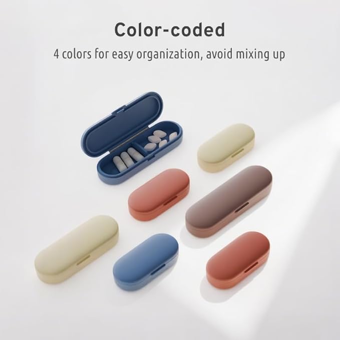 4pc Mini Pill Case for Purse, Tiny Pill Box for Pocket, Very Small Pill Dispenser, Extra Slim Pill Holder, Super Thin Magnetic Pill Pod (1 Compartment)