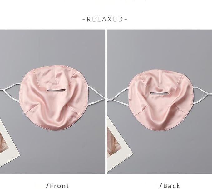 100% Silk Full Face Sleep Mask Double-Layer Silk Fabric Skin Care Lightweight 19 Momme Sun-Proof Sleeping Masks with Ear Hanging Elastic Strap for Women Men (Pink)