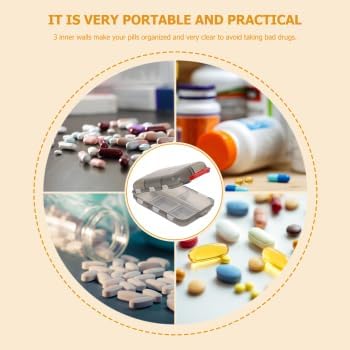 Pill Box Medicine Travel Case Small Pill Case Double Layer 10 Compartment Pill Box Pill Holder Container for Home Outdoor Grey Purse Pill Case Pill Organizer