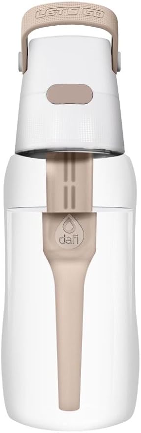 Dafi Filtered Water Bottle with Straw 17 oz - Sports Water Bottle Reusable with Carbon Filter for Gym, Travel, Daily Use - Leakproof, BPA-Free with Hypoallergenic Mouthpiece & Carrying Handle - Beige