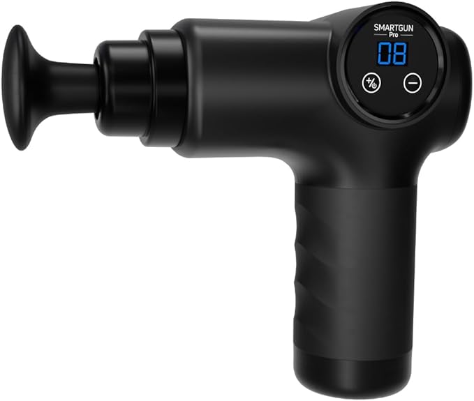 SPA SCIENCES - SmartGun Pro – Therapeutic Deep Tissue Percussion Massager – for Muscle Soreness – with Interchangeable Heads and 8 Intensity Levels – USB Rechargeable – Black