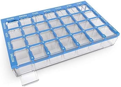 EZY DOSE 2 Pack Pharmadose 7-Day Pill, Medicine, Vitamin Organizer Box Case Weekly, 4 Times a Day, Medium Compartments Clear Lids (2 Pack - Random Colors)