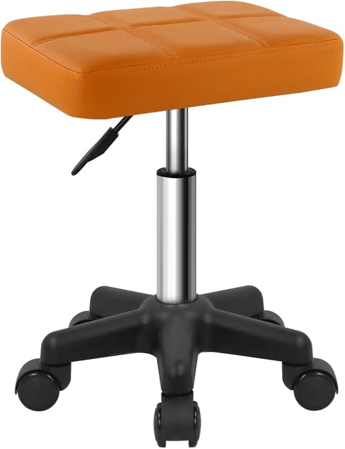 FURWOO Rectangle Rolling Stool with Wheels Height Adjustable Swivel Stool Chair for Spa Salon Massage Pale Brown