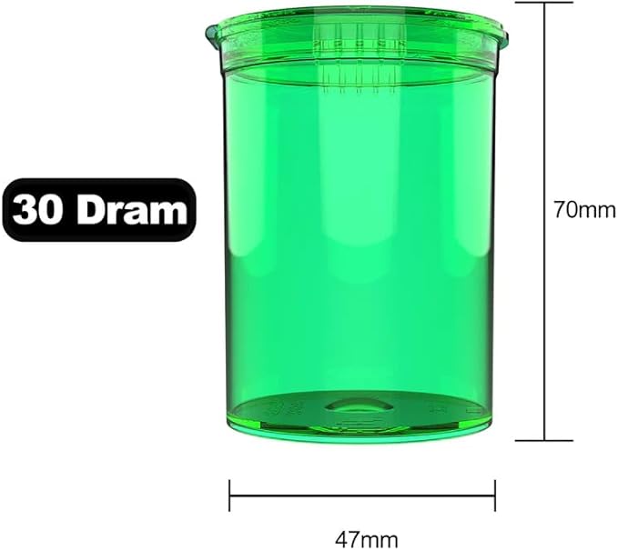 Multi-Use Airtight Empty Pill Bottles with Hinged Lids, 30 Dram Plastic Bottle Organizer for Supplements, Vitamins & Medicines, 12 Pack (Green Translucent)