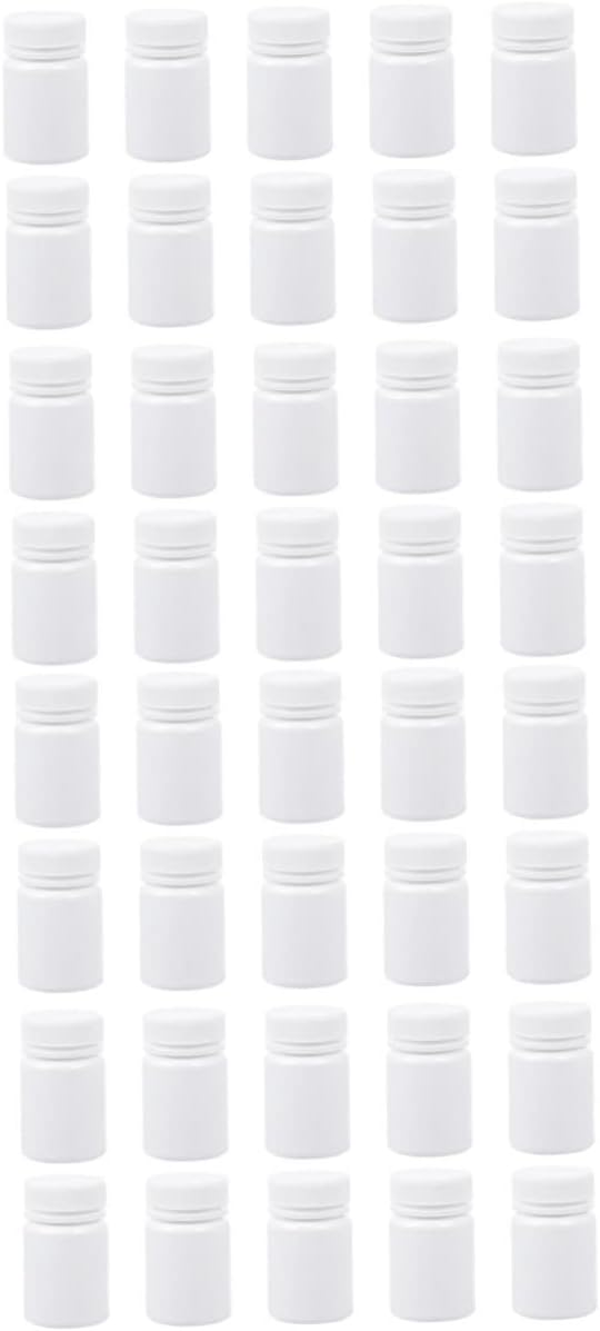 60 pcs Medicine Bottle Storage Holder Pill Capsules Empty Round Container with lid Refillable Bottle. Empty Bottles White polyethylene