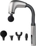 Deep Tissue Massage Gun for Back & Full Body – Long Handle Percussion Muscle Massager with 4 Replaceable Heads, Adjustable Speeds & Quiet Motor – Relieve Muscle Pain, Soreness & Stiffness (Silver)
