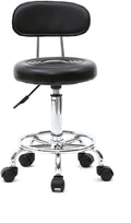 Round Rolling Bar Stool PU Leather with Wheels and Foot Rest, Height Adjustable Task Work Drafting Chair with Back for Salon Spa Tattoo Facial Medical Office Chairs (Black-with Back)