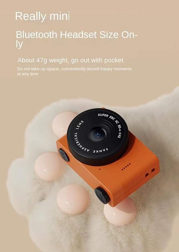 Mini Digital Camera with LCD Screen 2MP 1.4" IPS Full HD 64 GB Memory Card Monoreflexes Shaped CMOS Small Compact Portable Video Recorder Dual Selfie Built-in Filters (Orange)
