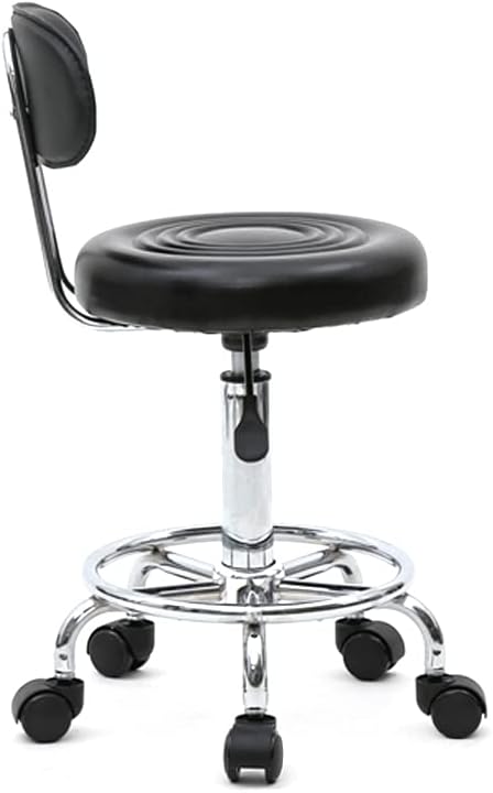 Modern Rolling Round Stool Chair,PU Leather Swivel Adjustable Rolling Stools,Ergonomic Swivel Salon Spa Barstools,Office Drafting Chairs,with Wheels,for Home, Kitchen, Medical, Lab (Black)