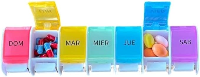 Healthaccessories Spanish 7 Day Once-a Day Weekly Pill Planner Organizer - Large Compartment Pill Boxes Store Medications for Entire Week. Easy See Through. para un semana
